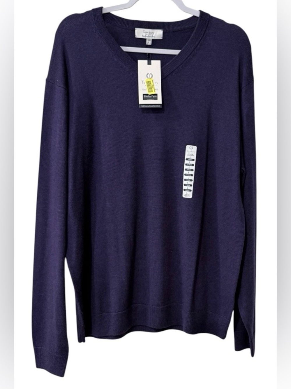 NWT Turnbury men’s Large long sleeve v-neck 100% Extra Fine Merino Wool sweater